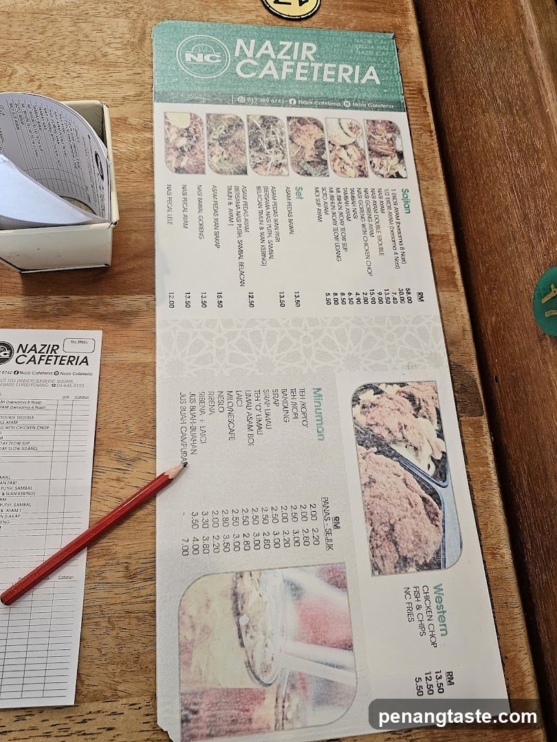 Nazir Cafeteria Menu and Receipts