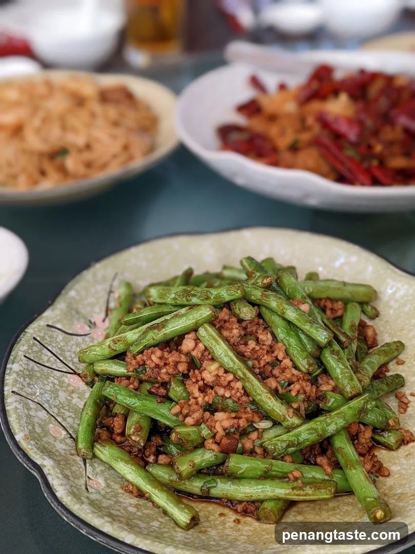Dish of green beans with minced meat