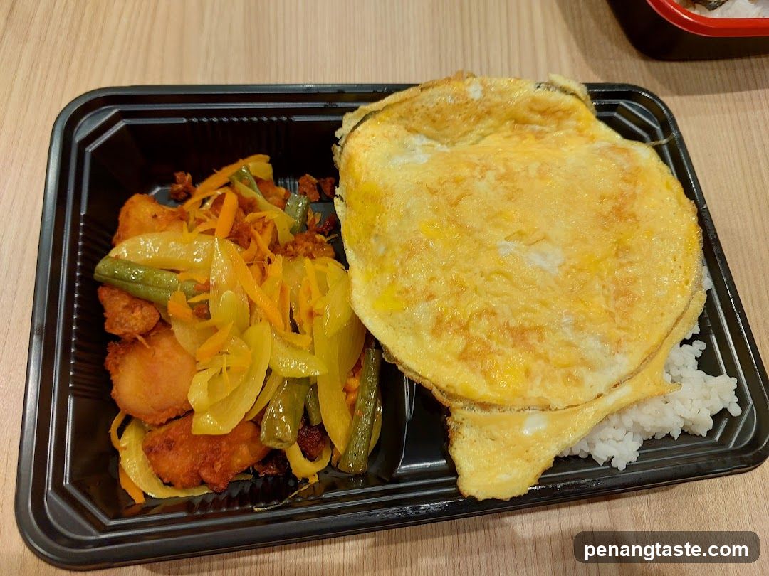 Takeout Meal with Fried Egg and Stir-fry