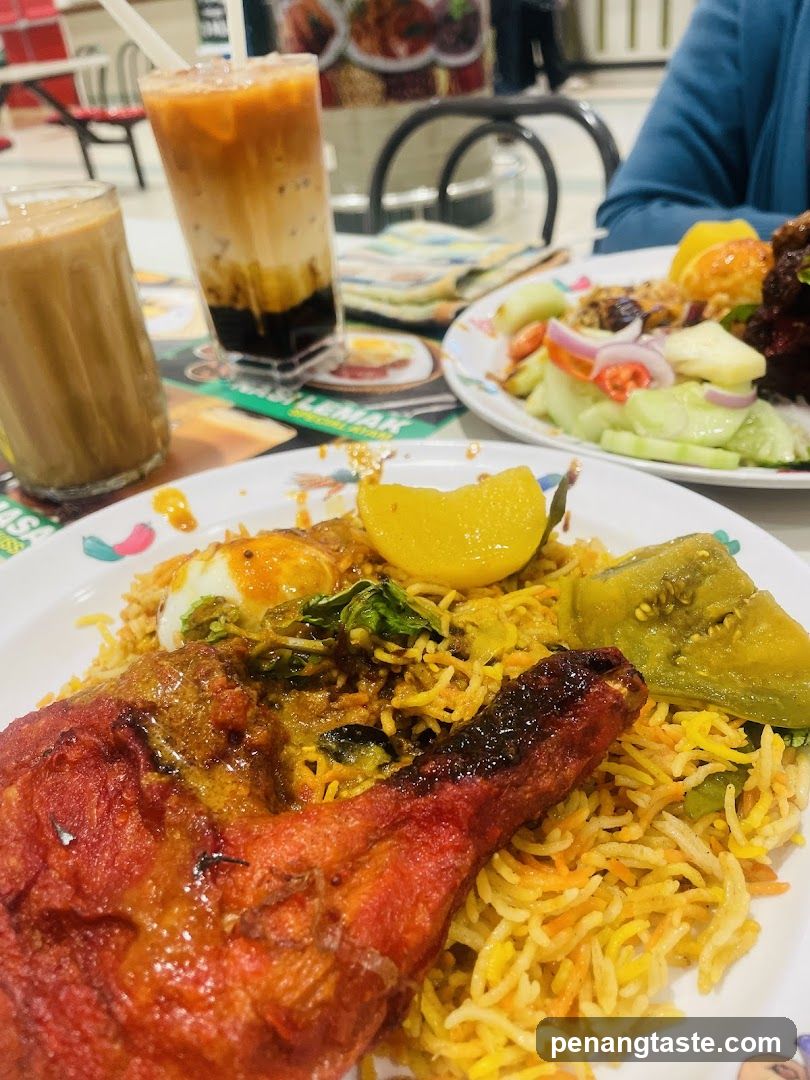 Nasi Lemak with Chicken and Iced Coffee