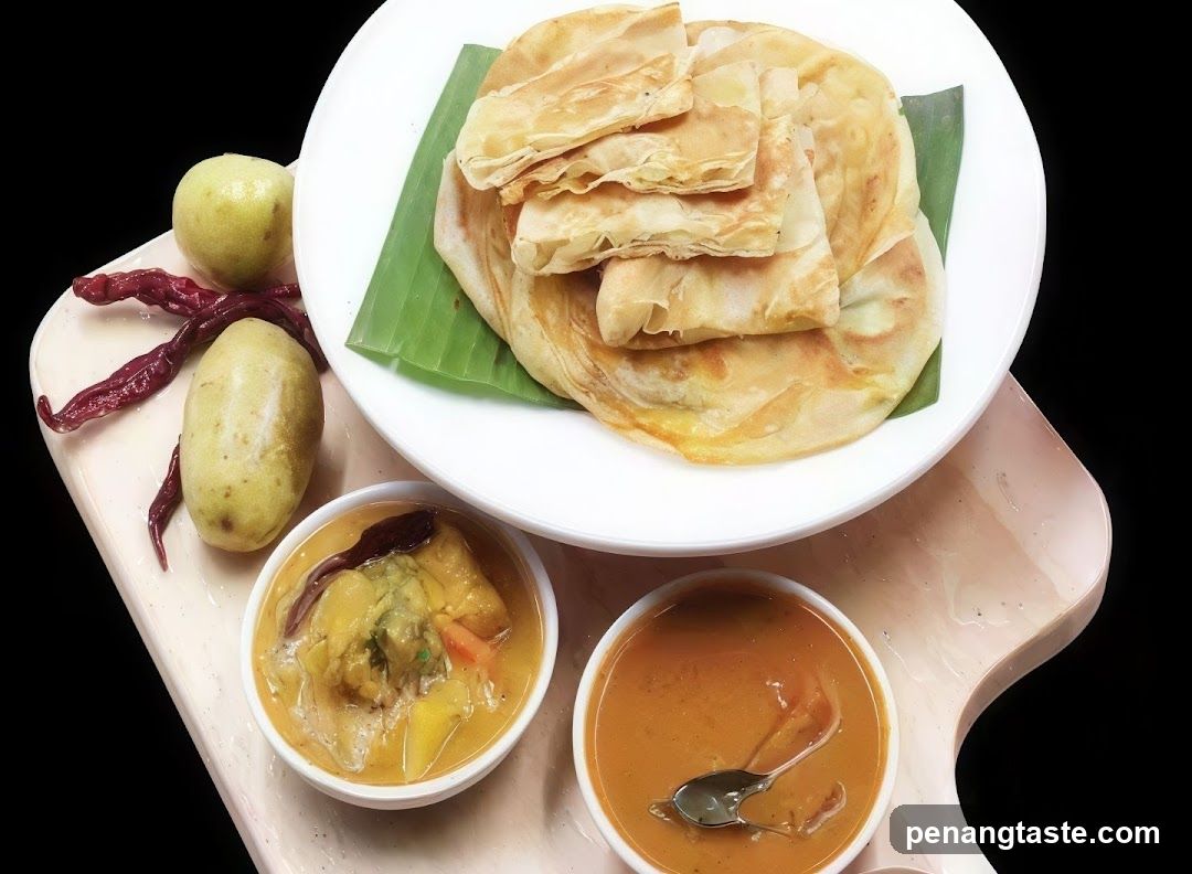 Traditional Malaysian Meal with Roti Canai and Curry