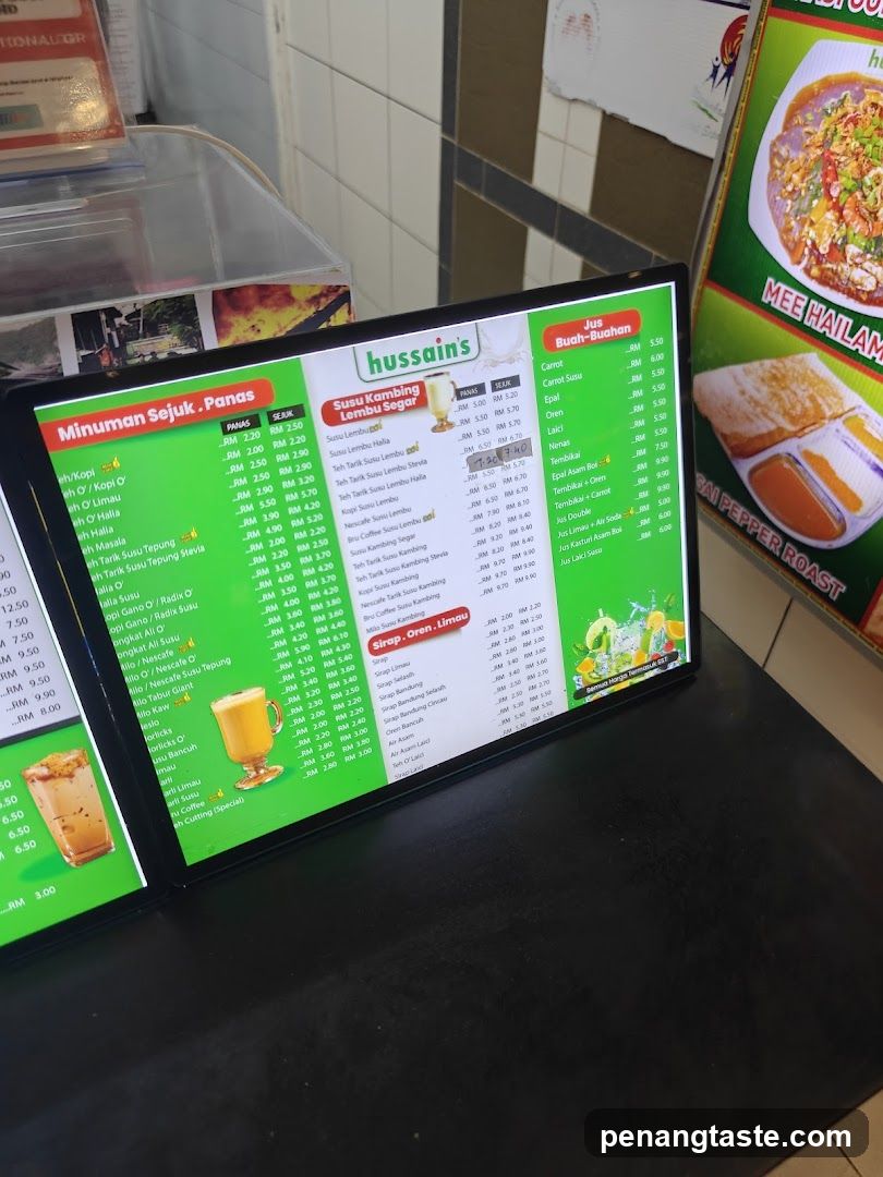 Hussains Menu Board