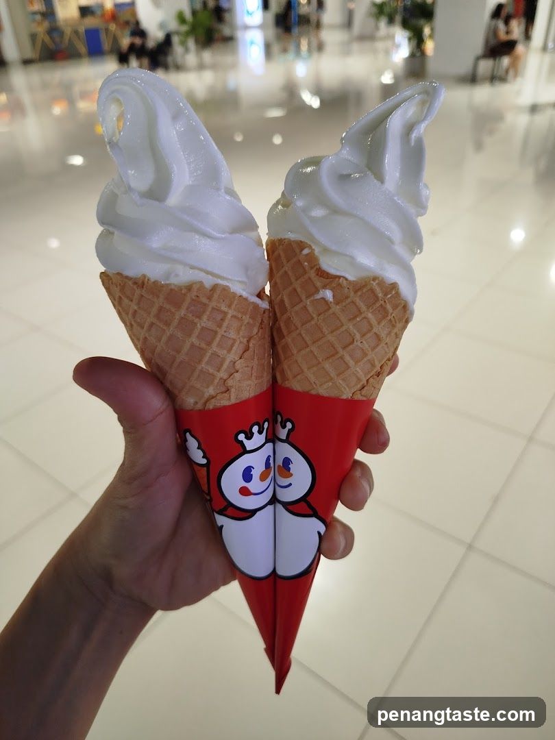 Soft-serve ice cream cones in a mall