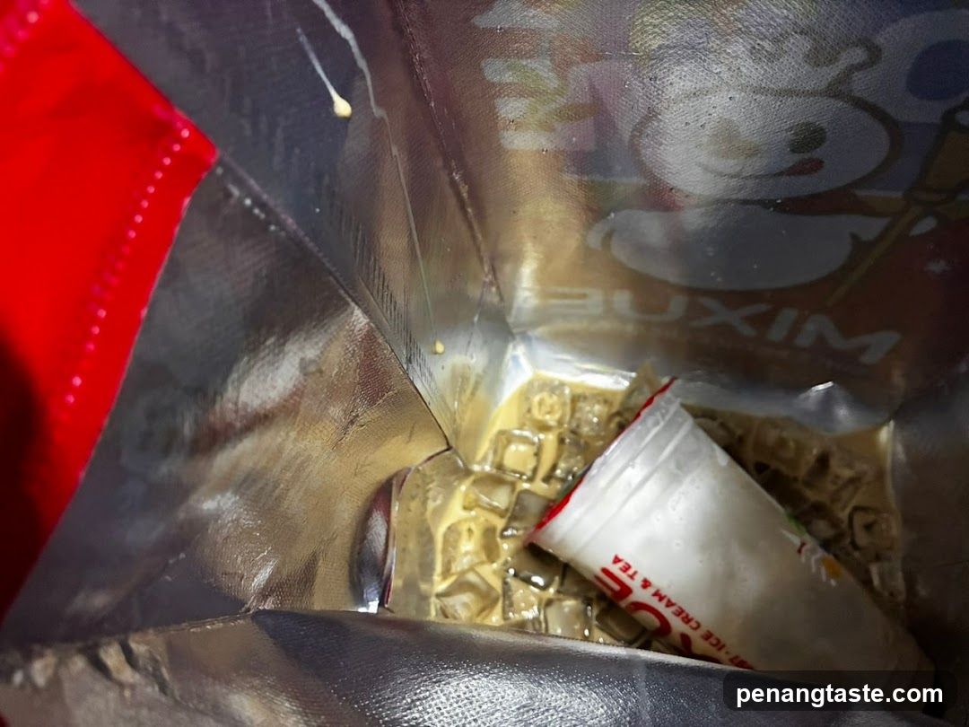 Spilled drink in bag