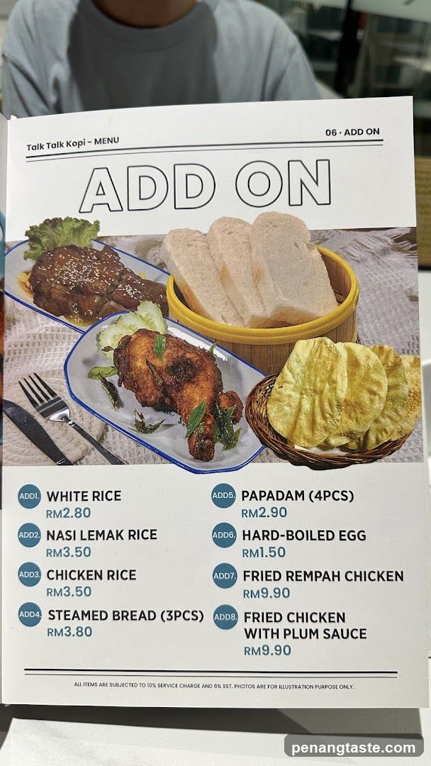 Talk Talk Kopi - ADD ON Menu
