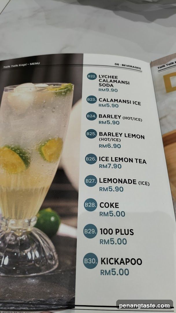 Talk Talk Kopi Menu Page