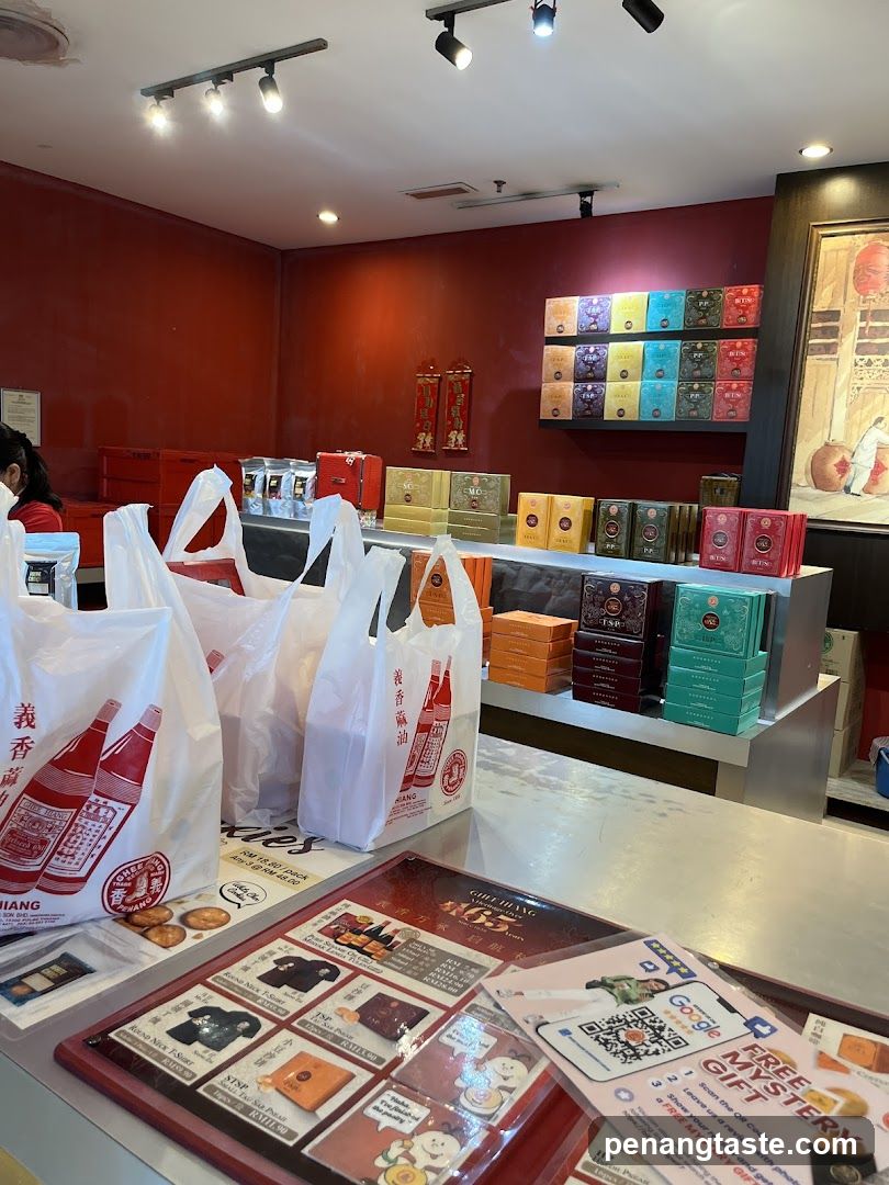 Interior of a Chinese-style shop with products and bags