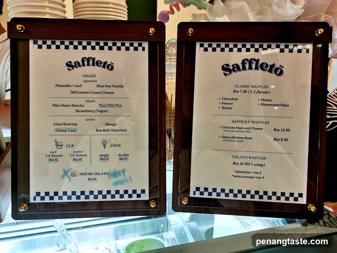 Safflero Gelato & Waffles Menu