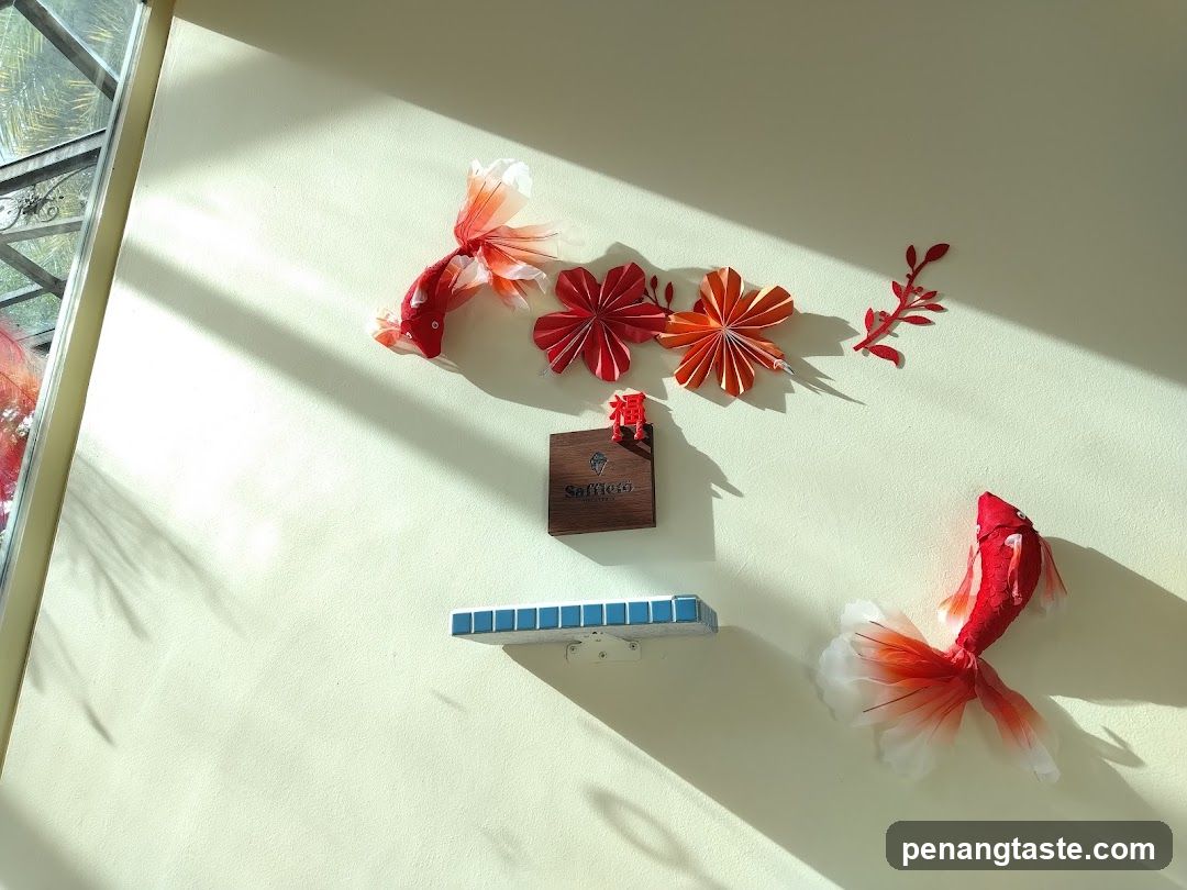 Wall Art Display with Koi Fish and Decorative Elements