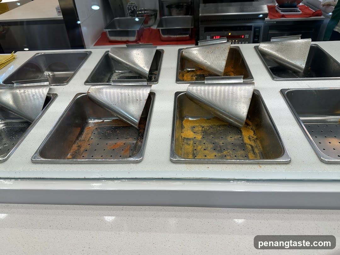 Food Service Station with Empty Containers