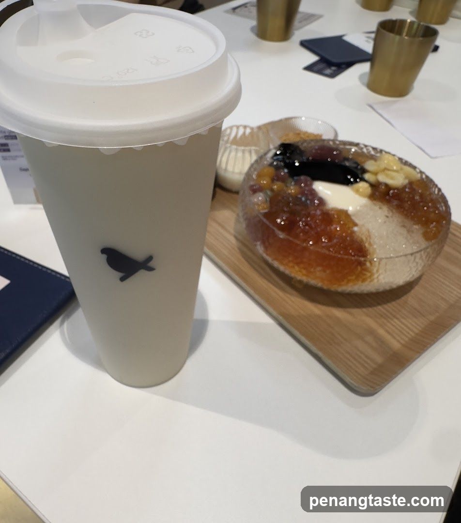 Beverage and Dessert on Table