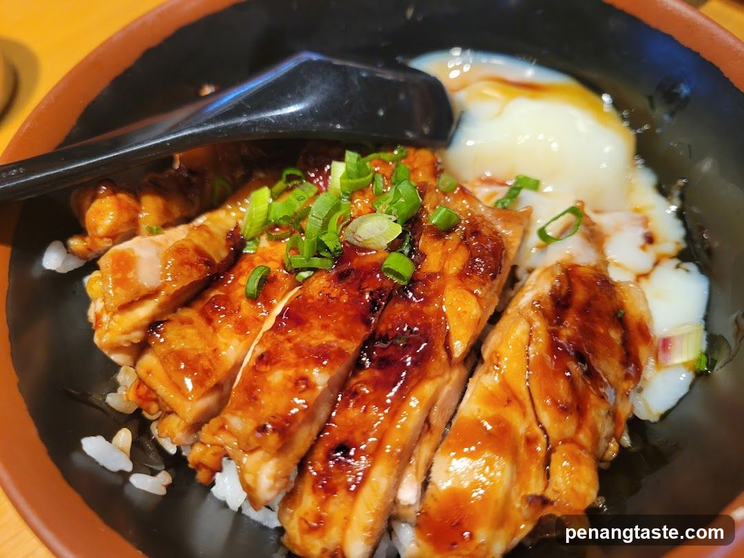 Sliced Chicken Rice Bowl with Egg and Scallions