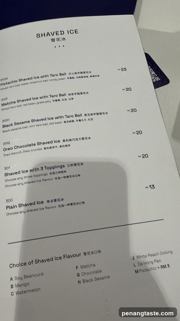 Shaved Ice Menu