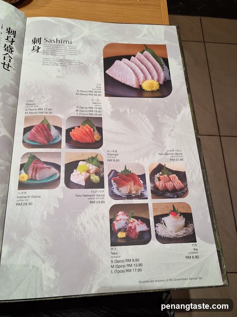Sashimi Menu Page