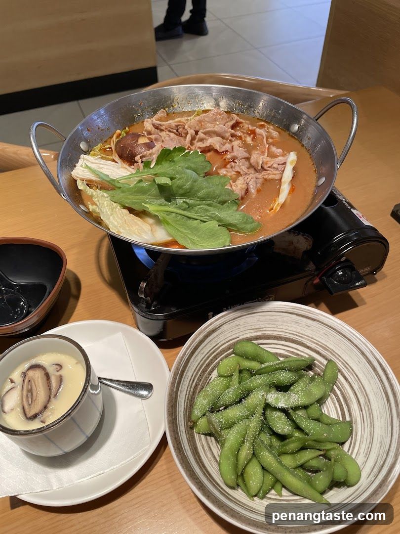 Hot Pot Meal with Edamame and Omelette