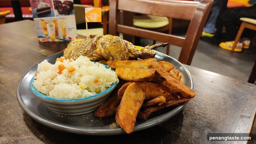 Roasted Chicken Meal with Fries and Rice