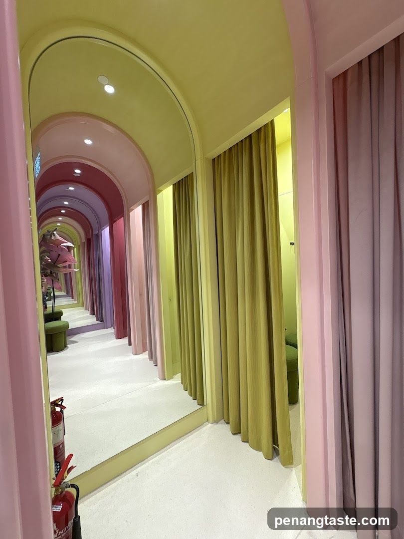 Colorful Interior Hallway with Arched Doorways
