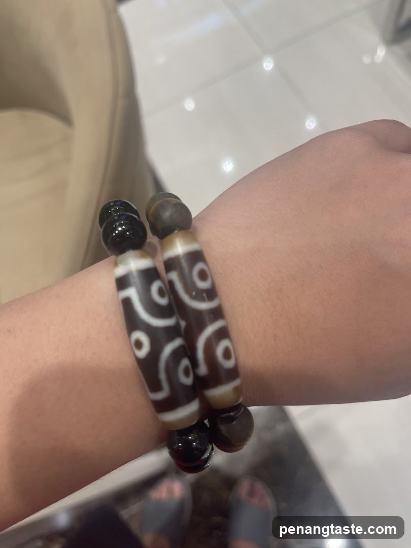 Tibetan-style bead bracelet on wrist