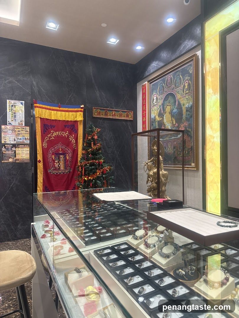 Interior of a jewelry store with religious decorations