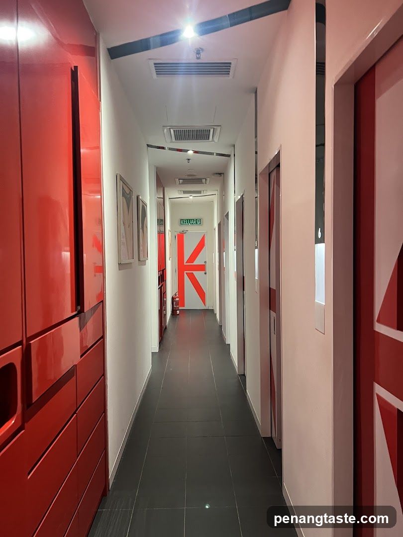 Red and White Hallway Interior