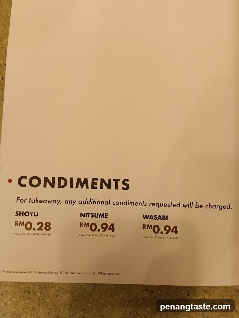 Condiments Price List