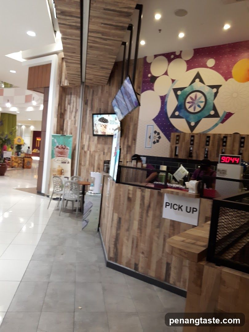 Interior of a food outlet with wooden decor and counter