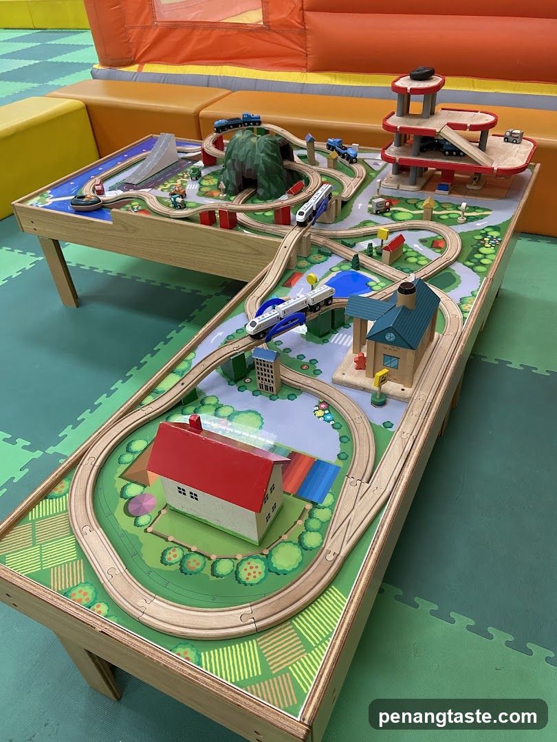 Wooden Train Set on Play Table