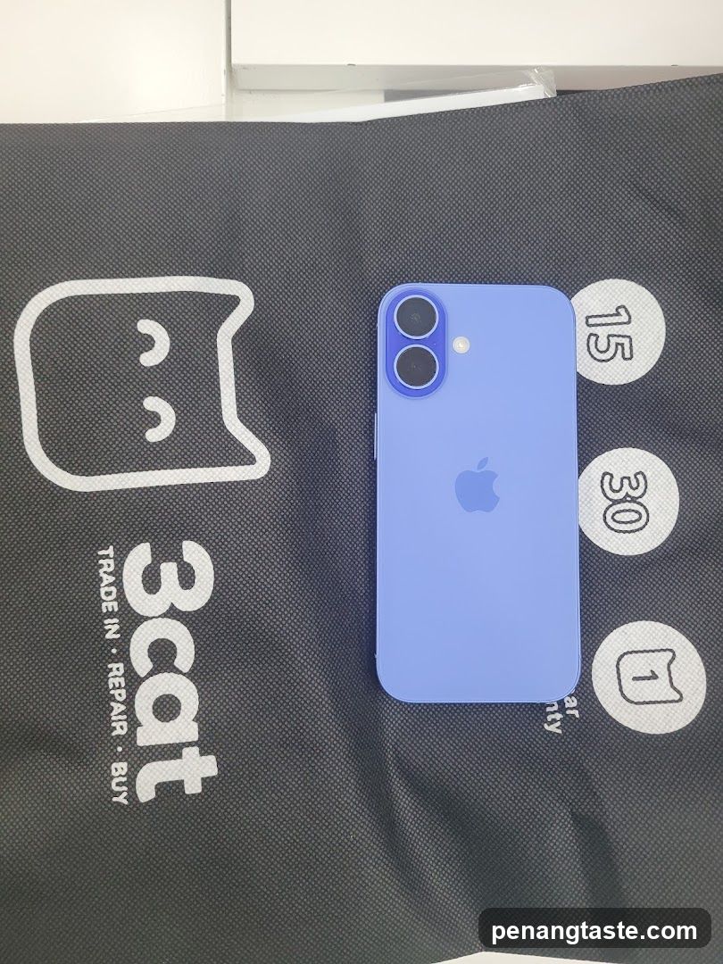Blue iPhone on 3cat bag