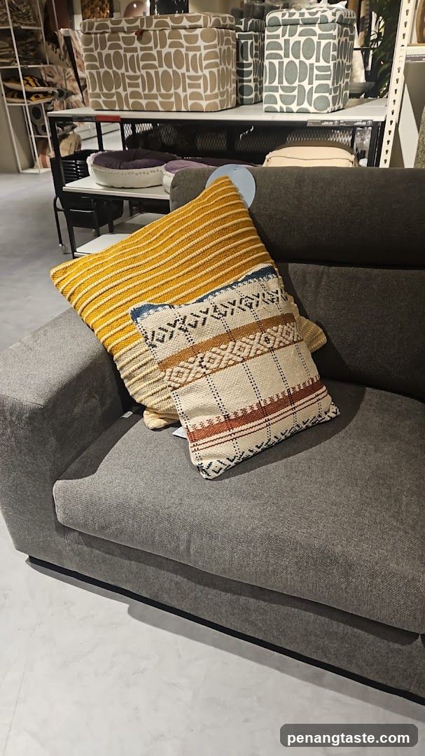 Sofa with Patterned Pillows in Store
