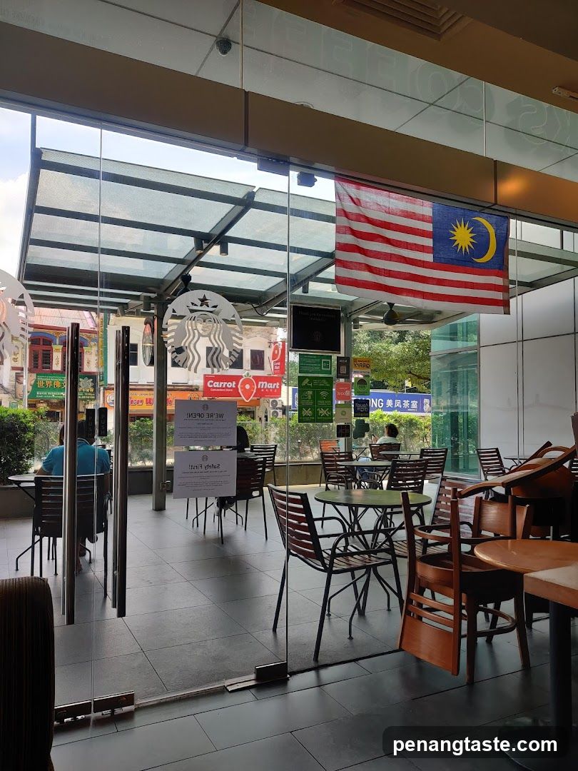 Starbucks Interior View with Malaysian Flag