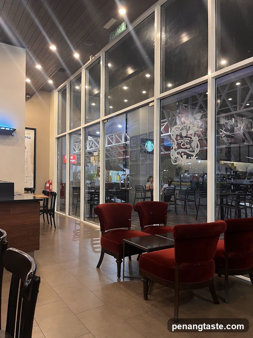 Interior seating area with large windows