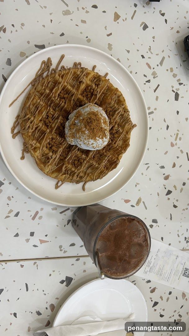 Waffle with Ice Cream and Chocolate Drizzle
