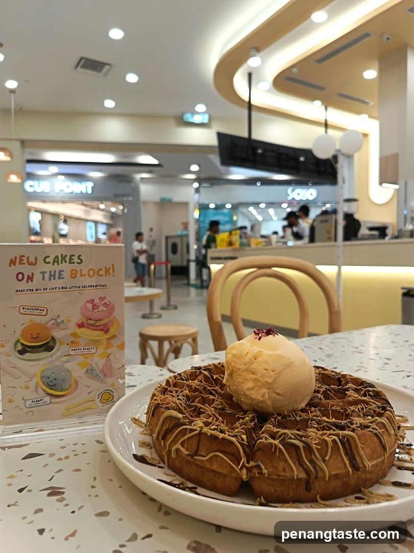 Waffle with Ice Cream and Menu Stand
