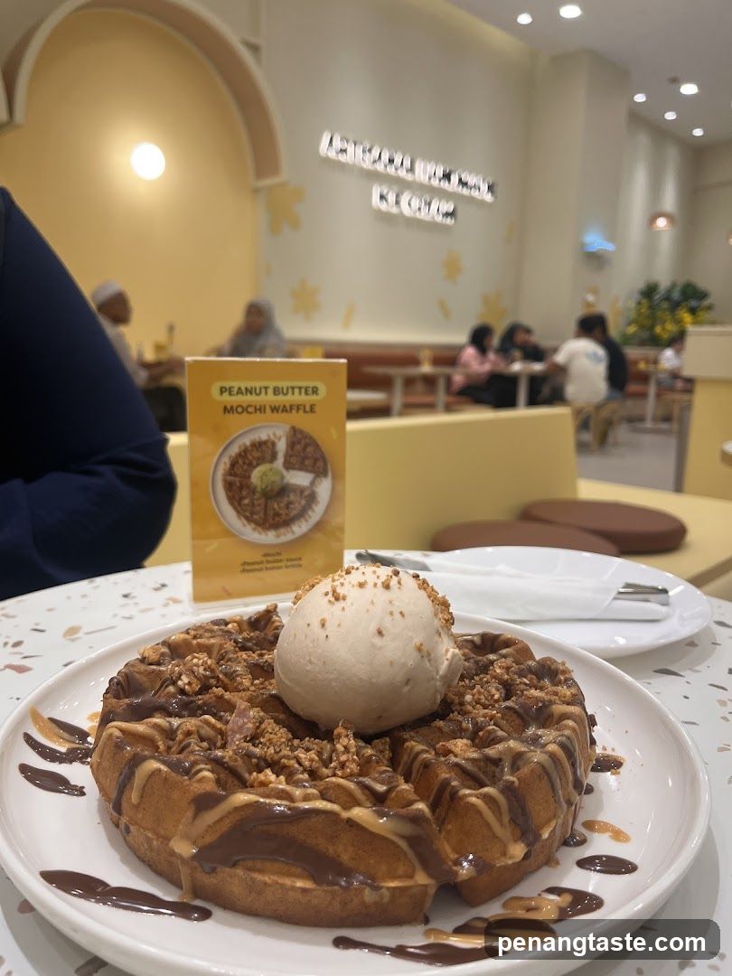 Peanut Butter Mochi Waffle with Ice Cream