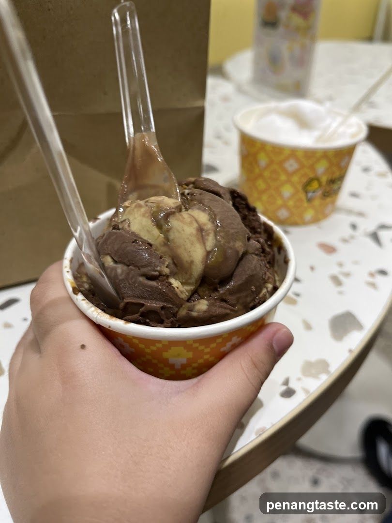 Ice Cream Cup with Chocolate and Caramel Flavors