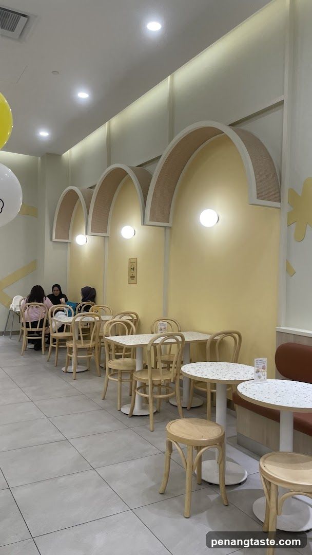 Interior of a cafe with arched wall design
