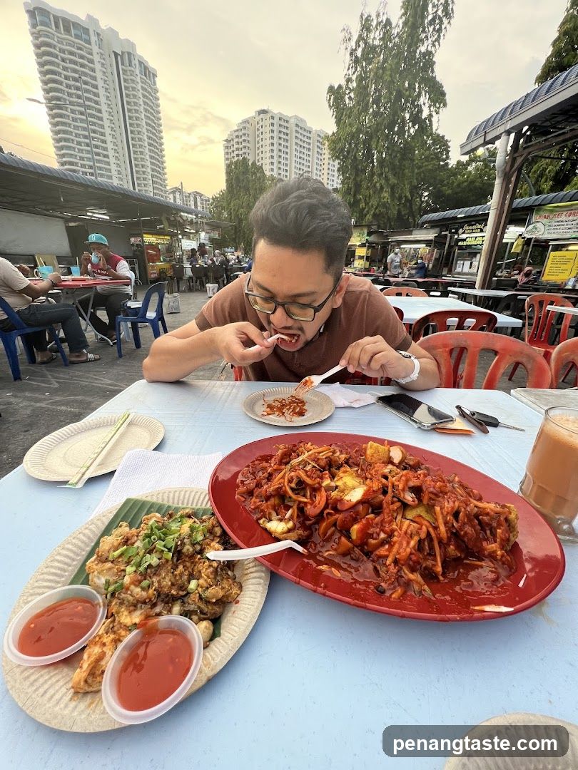 Eating at an outdoor food stall