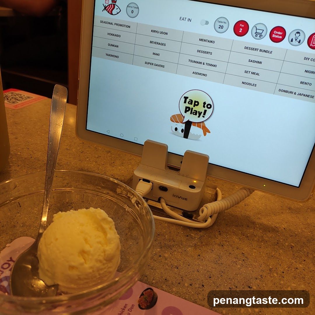 Sushi Restaurant Interior with Dessert Bowl
