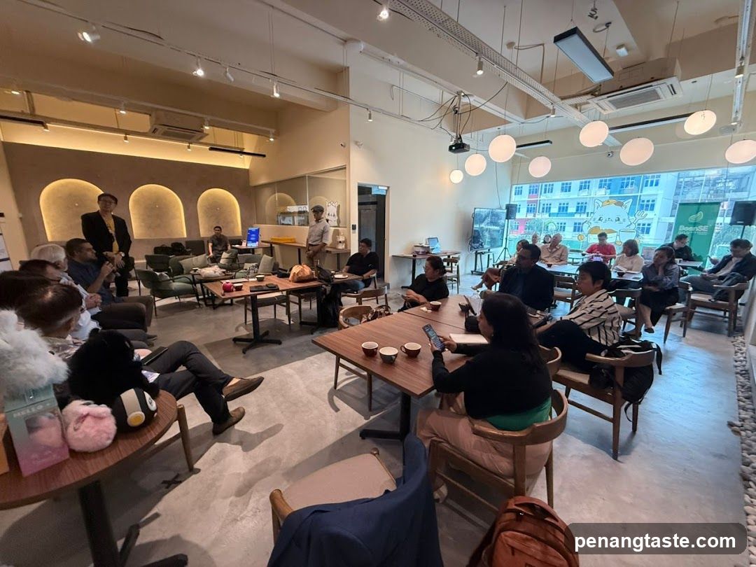 Interior gathering in a modern cafe or event space