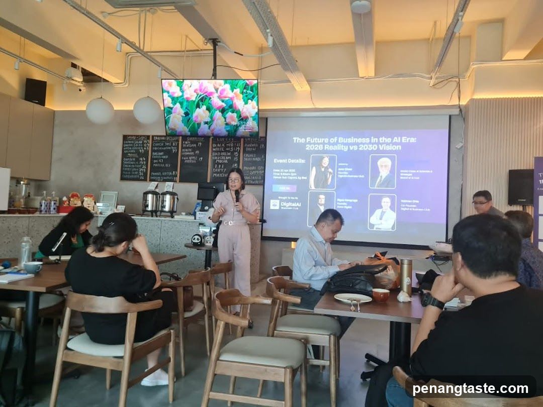 AI Business Presentation in Cafe Setting