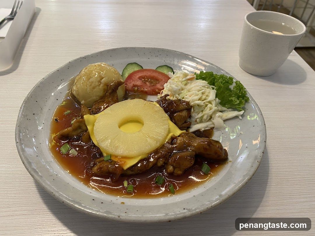 Pineapple Fried Chicken with Rice and Salad
