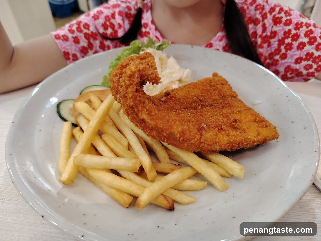 Breaded Fish with Fries and Salad