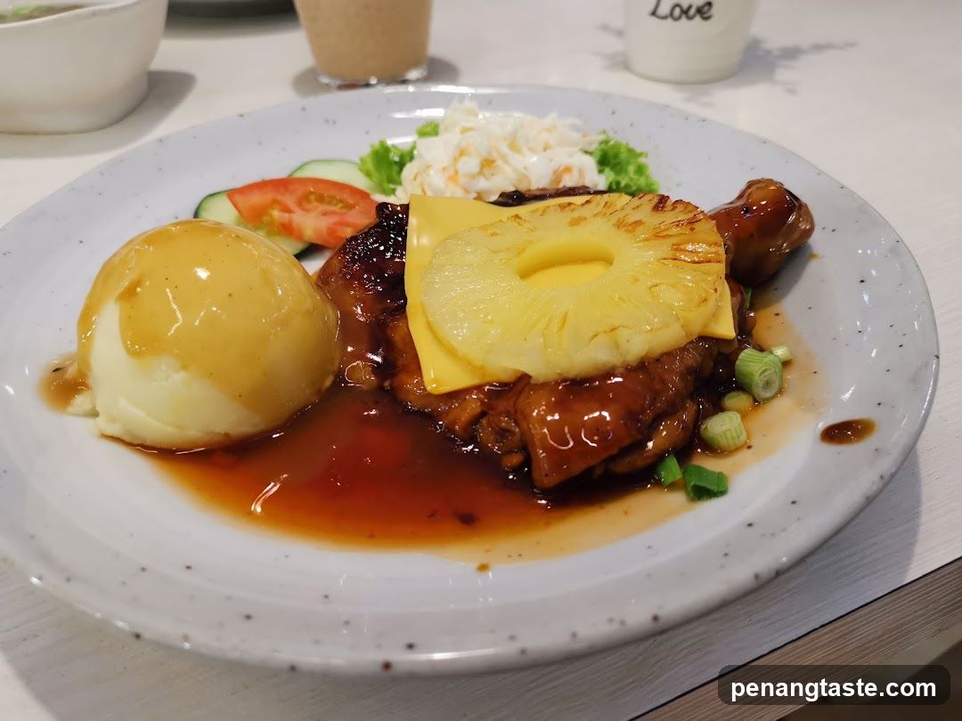 Pineapple Chicken Dish with Mashed Potato and Salad