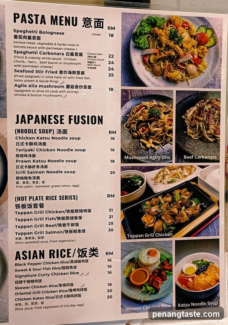 Pasta Menu / Japanese Fusion / Asian Rice