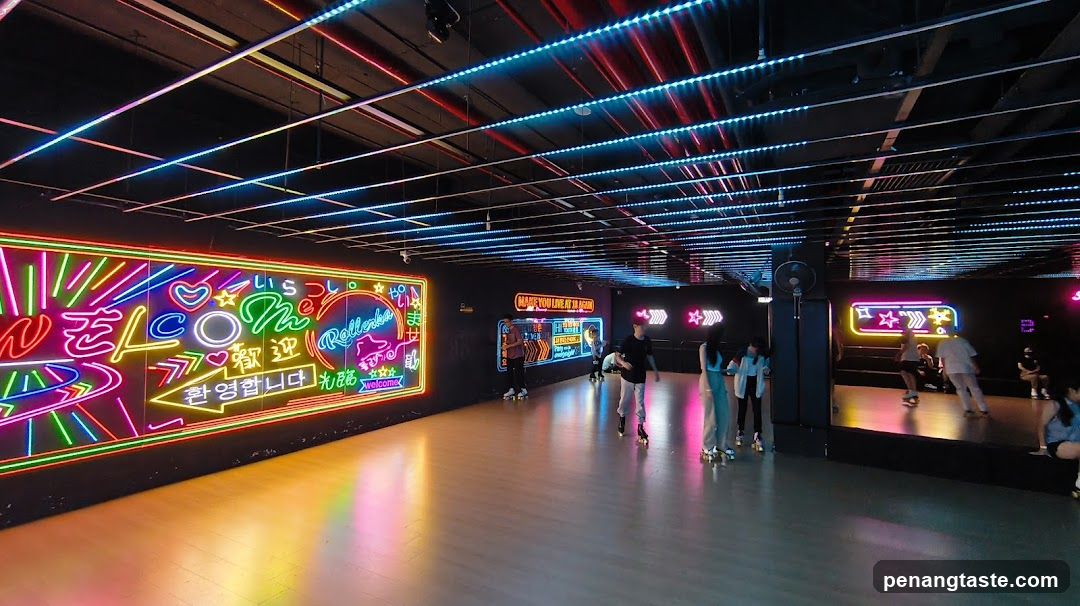 Neon-lit Roller Rink Interior