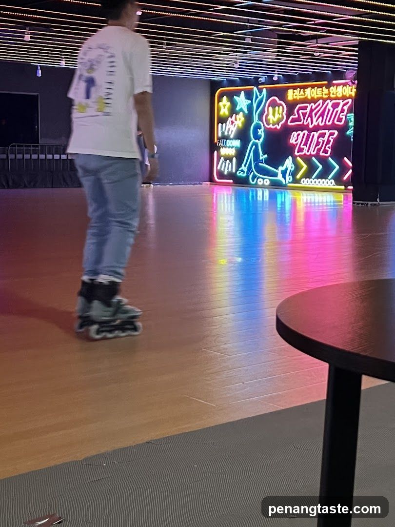Skateboarder in Neon Room