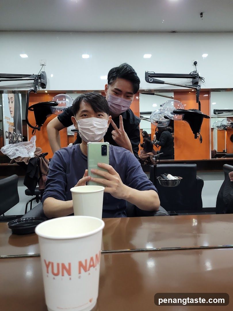 Hair Salon Interior with Customers Taking Photo