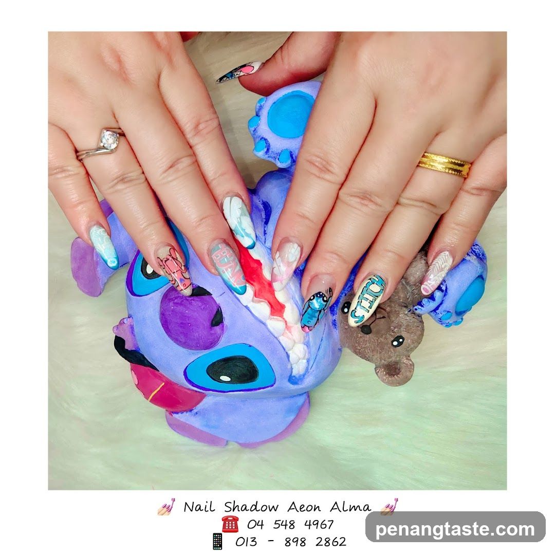 Nail Art with Stitch Character