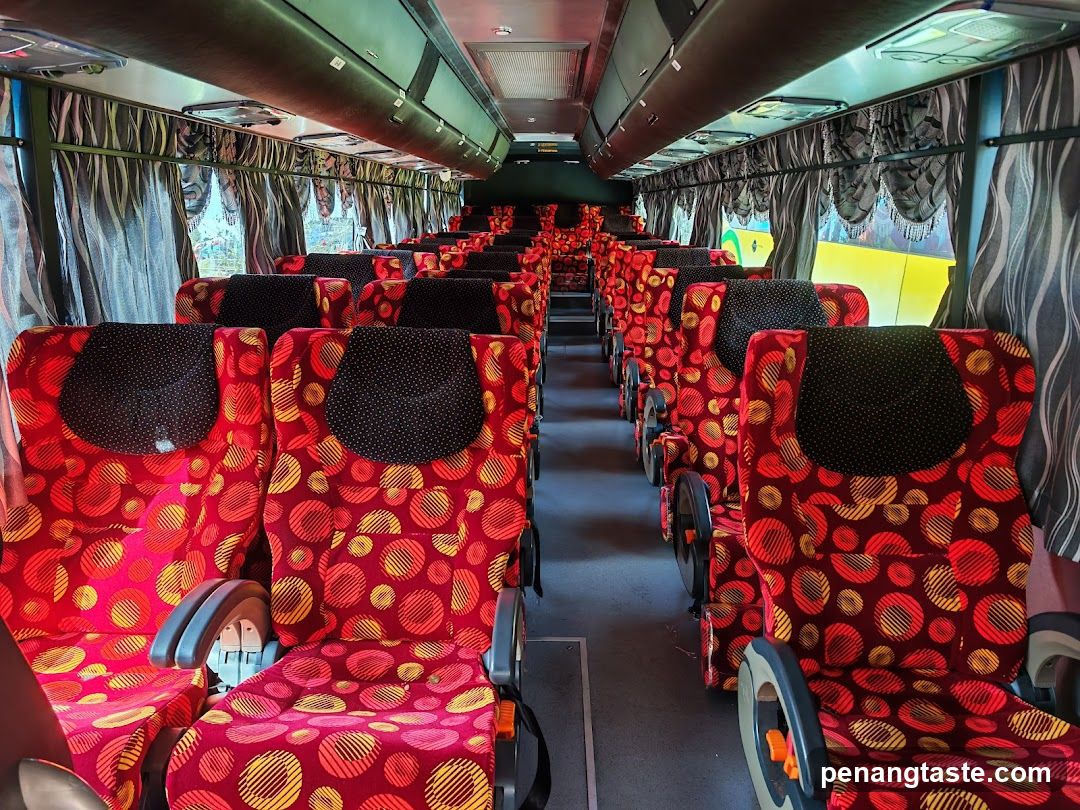 Bus Interior with Red Patterned Seats