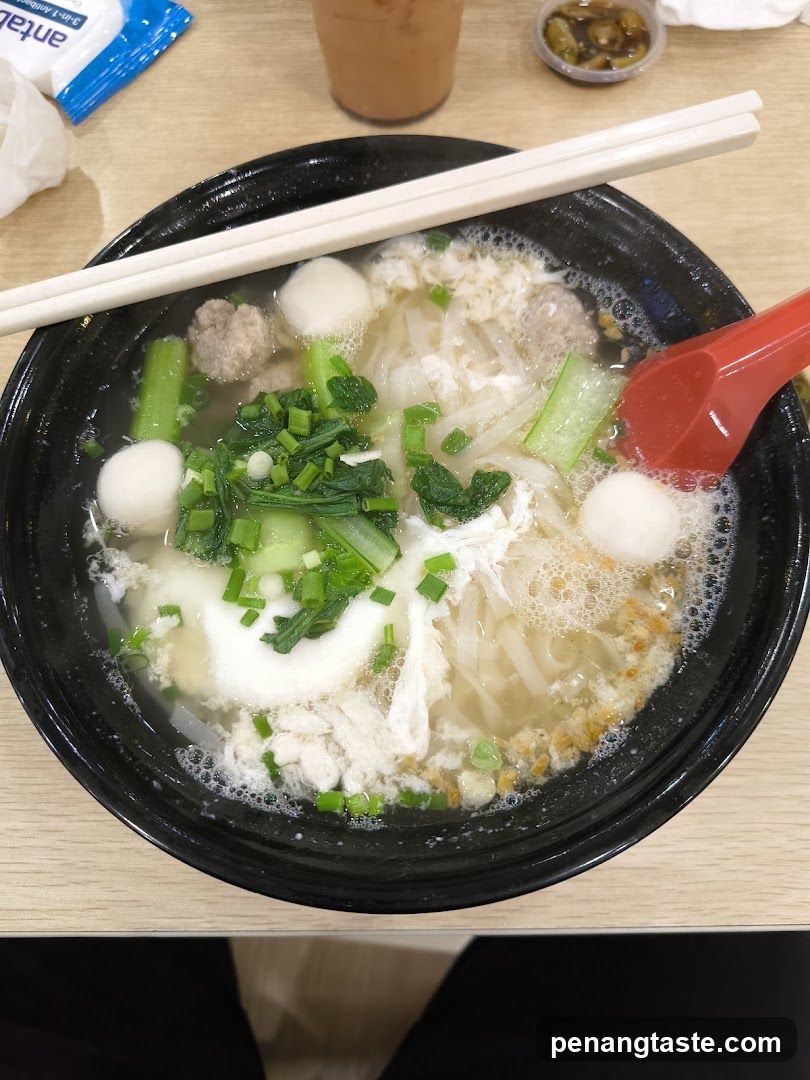 Noodle Bowl with Fish Balls and Greens